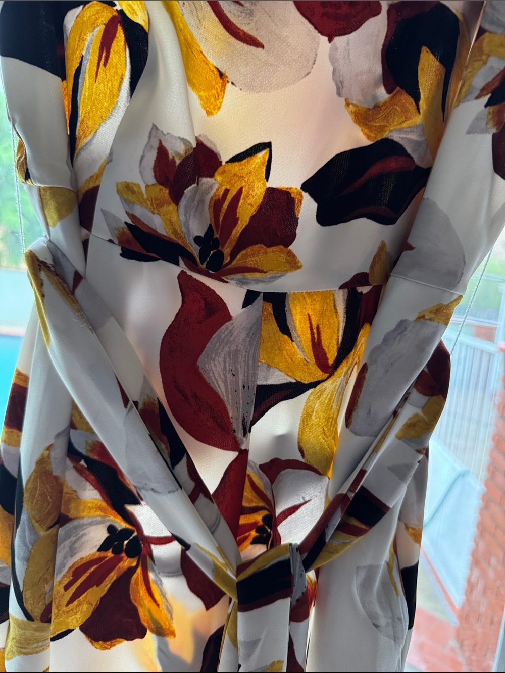 Women’s Floral Wide-Leg Jumpsuit — White with Yellow & Brown Print - Picture 3 of 5